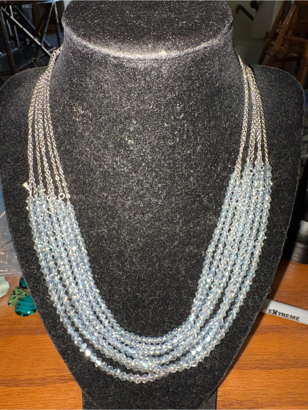 Multi-Strand Light Blue Crystal Necklace - Women's Jewelry9 inch